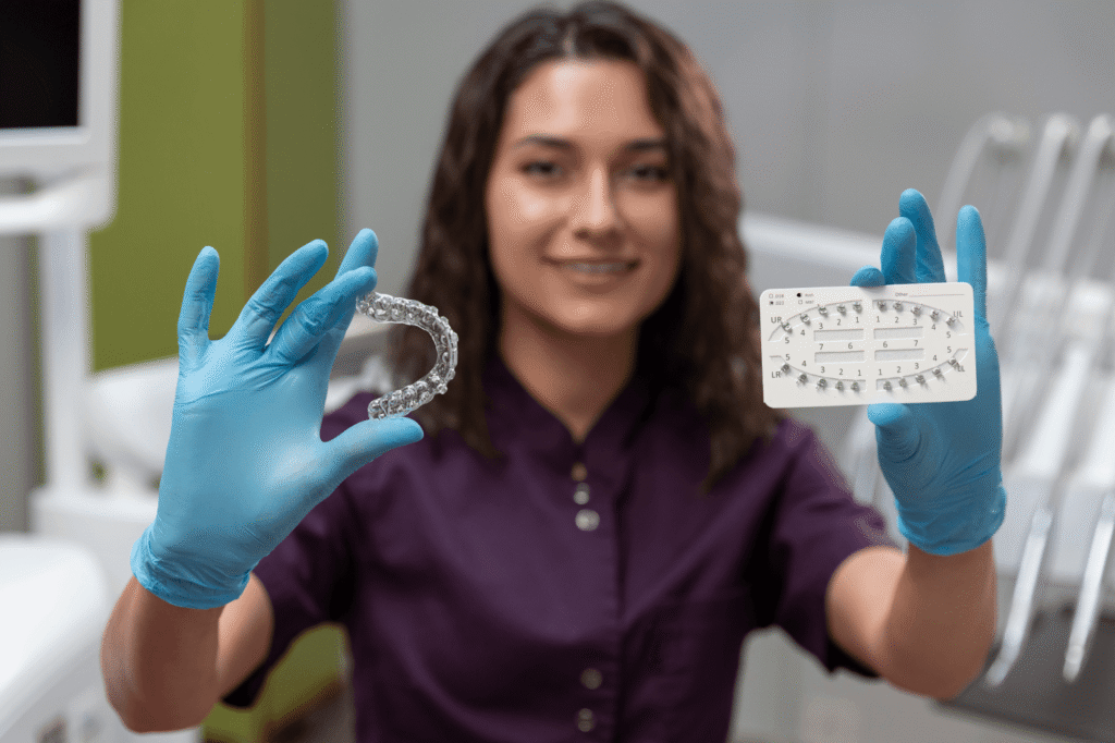 woman comparing clear aligners to tradicional braces
