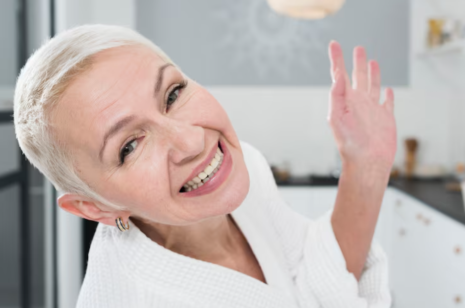 woman exibing her full-arch dental implants